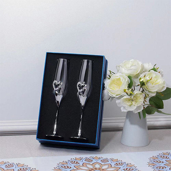 Elegant Crystal Champagne Glasses - Wedding Gifts - Silver - Rose Gold