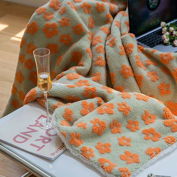 Cozy Floral Blanket - Orange - Green - Vibrant Flower Patterns - Adds Warmth