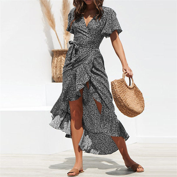 Floral Wrap Summer Beach Maxi Dress - Bohemian Style