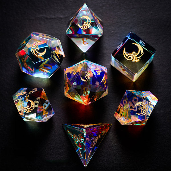 Magical Iridescent Crystal Dice Set - Set of 7 - Perfect For Dice Games