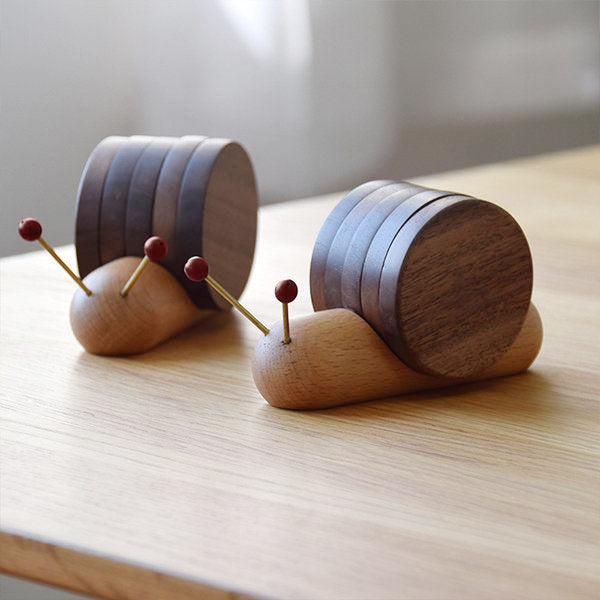 Wooden Snail Coasters Set