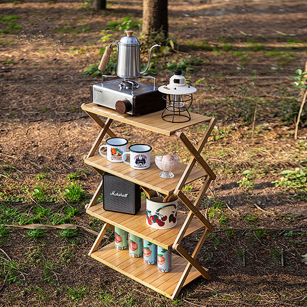 Foldable Four-Tier Bamboo Storage Rack