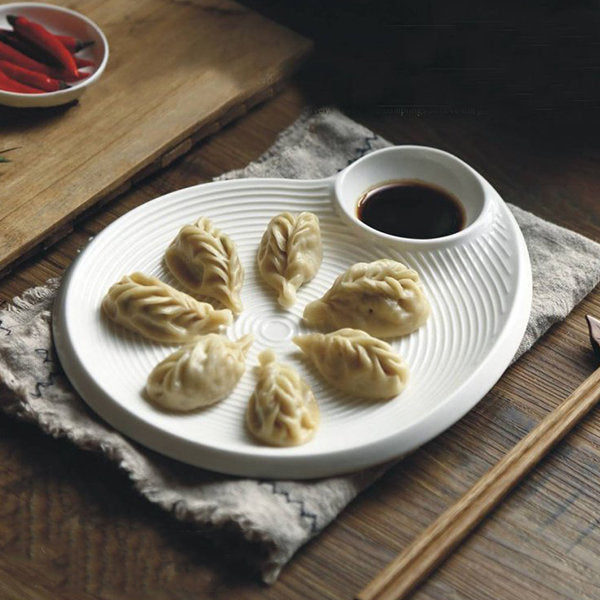 Elegant White Ceramic Dumpling Plate