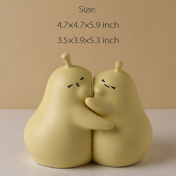 Whimsical Embrace Pear Bookends - Beige - Yellow - Ceramic - Adorable In Design