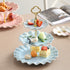 Elegant Ceramic Dessert Stand - Lace Edge - Pink - Blue - Three-tier Construction