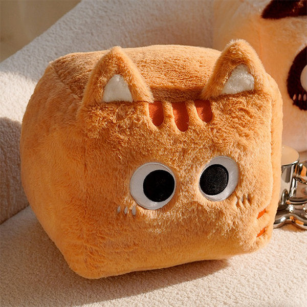 Adorable Cube Cat Pillow - Soft Plush - Cuddly Companions - Gray - Orange