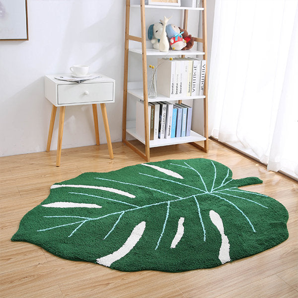 Monstera Leaf Rug - Adds Botanical Charm - Vivid Green Leaf