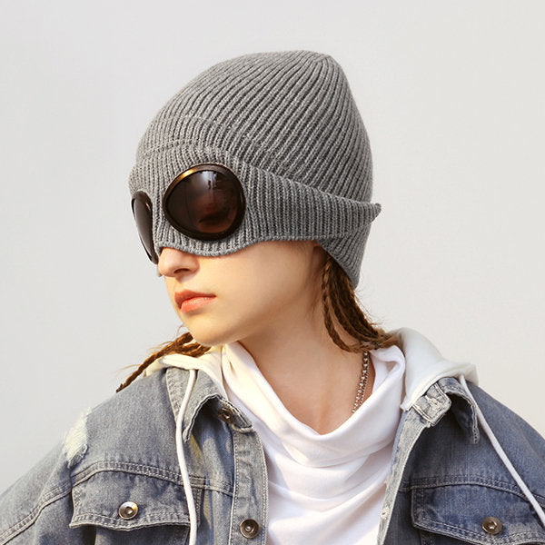 Aviator Beanie with Goggles - Winter Essential - Acrylic Fiber - Versatile Wear Design