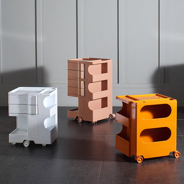 Rolling Storage Cart - Multi-Layer Design - Orange - Pink - Space-Saving Side Cabinet - Mobile Organizer