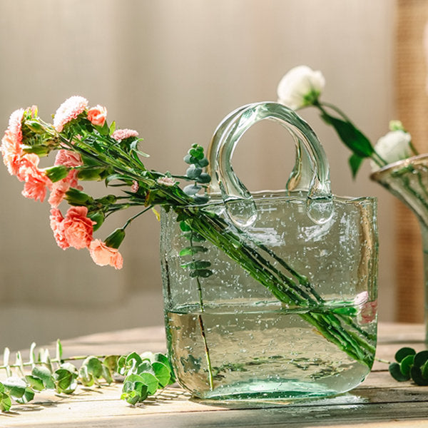 Glass Handbag Shaped Vase - Elegant Centerpiece - Stunning Decor Piece