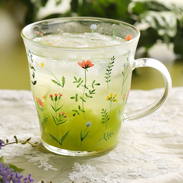 Fresh Floral Glass Mug - Delicate Floral Design - Comfortable Handle