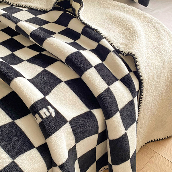 Checkered Fleece Blanket - Ultra-Soft Plush - Warm and Cozy - Black and White