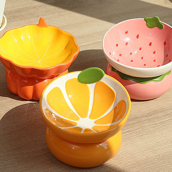 Ceramic Fruit Pet Bowl - Orange - Strawberry - Pumpkin