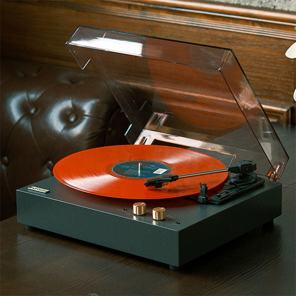 Vintage Vinyl Record Player - Classic Sound - Brown - Gray - Timeless Aesthetic