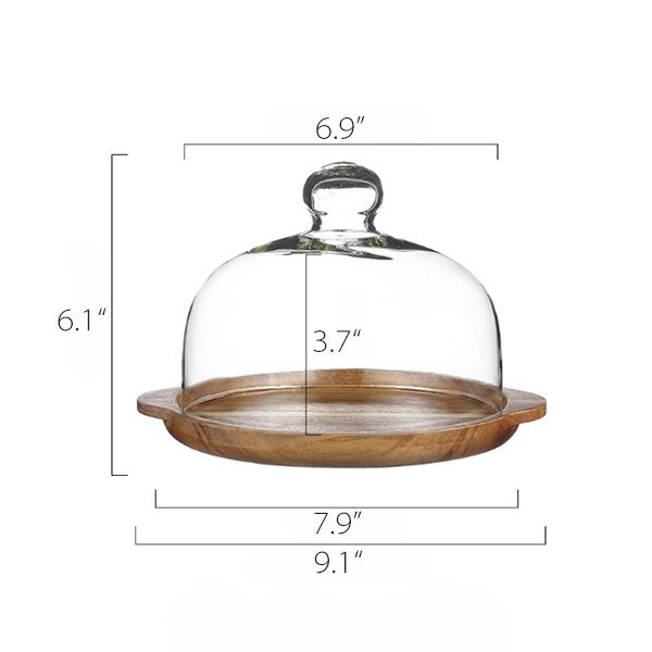 Double-Handled Cake Tray - Glass Cover - Wooden Base - Elevate Your Dessert Display