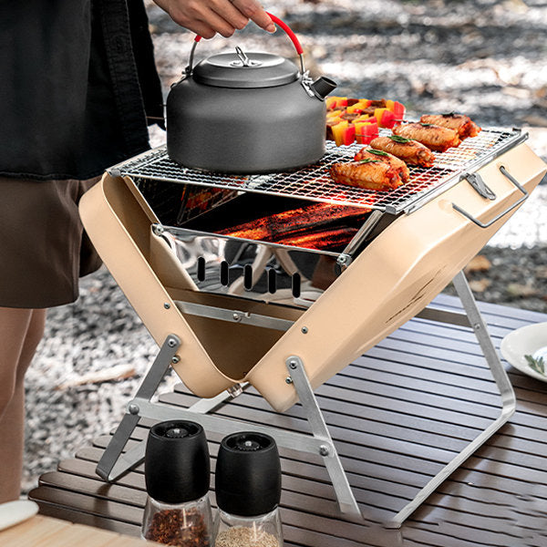 Portable Folding Barbecue Grill - Stainless Steel - Beige - Green - For Camping and Picnic