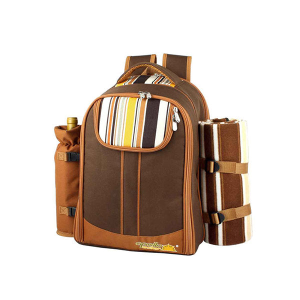 Ultimate Outdoor Picnic Backpack - Brown - Blue - Oxford - Comprehensive Camping Set