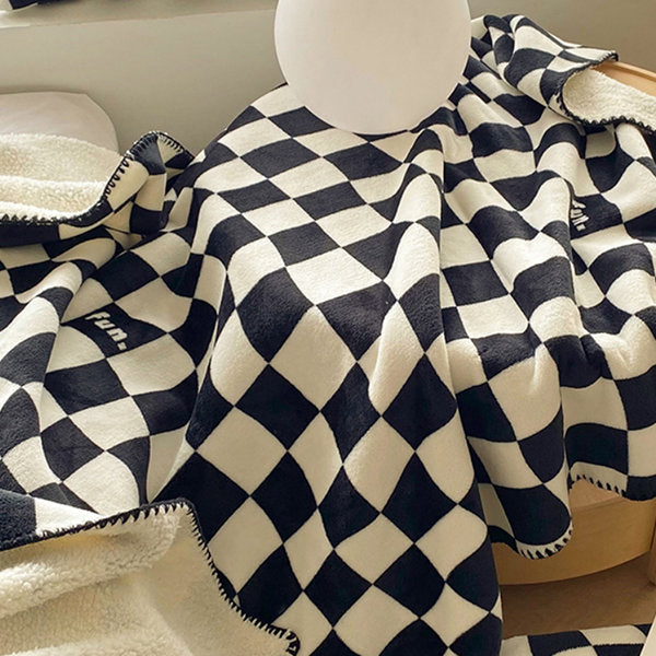 Checkered Fleece Blanket - Ultra-Soft Plush - Warm and Cozy - Black and White