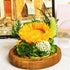 Sunflower Glass Dome Decoration - Wooden Base - Vibrant Home Decor