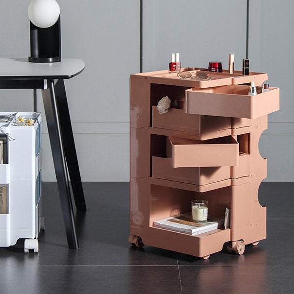 Rolling Storage Cart - Multi-Layer Design - Orange - Pink - Space-Saving Side Cabinet - Mobile Organizer