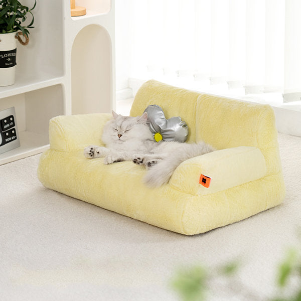 Plush Pet Sofa - Cozy Comfort - Pink - Yellow - Stylish Home Decor - Soft Fabric