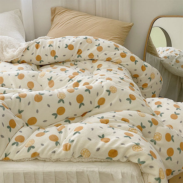 Thick Winter Duvet - Cozy Warm Comfort - Fruit Print Design - Cream - Two Sizes