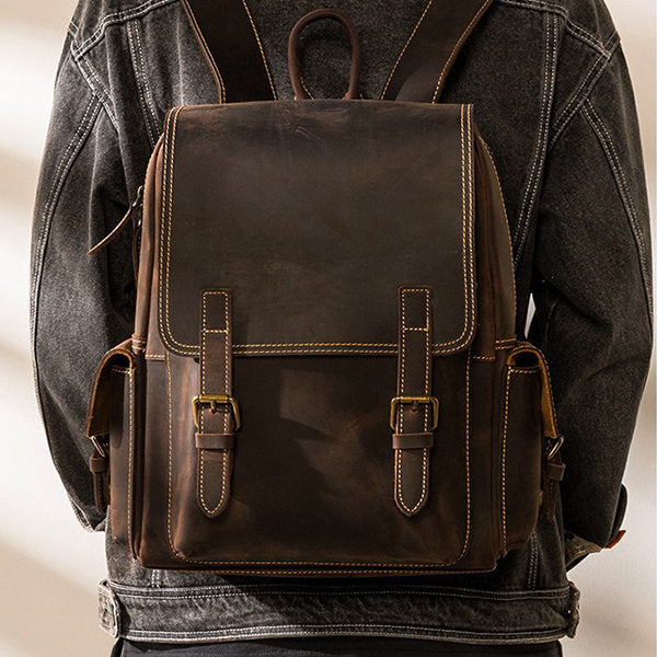 Men's Large Capacity Backpack - Cowhide