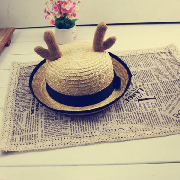 Cute Straw Hat - Cat Ear - Adult and Kids Sizes Available - Sweet Summer Style