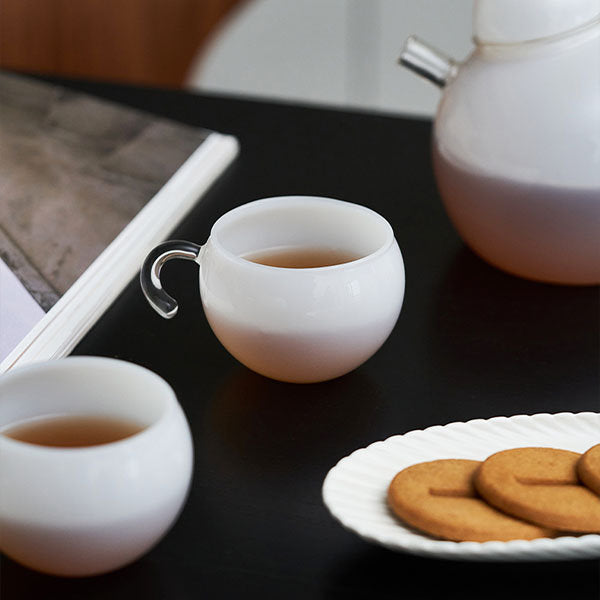 Elegant Glass Tea Set - Teapot and Cups - Glass - Clear - White