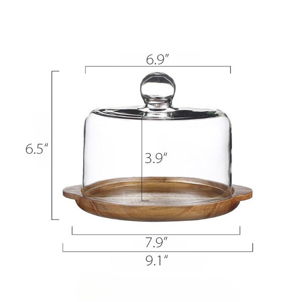 Double-Handled Cake Tray - Glass Cover - Wooden Base - Elevate Your Dessert Display