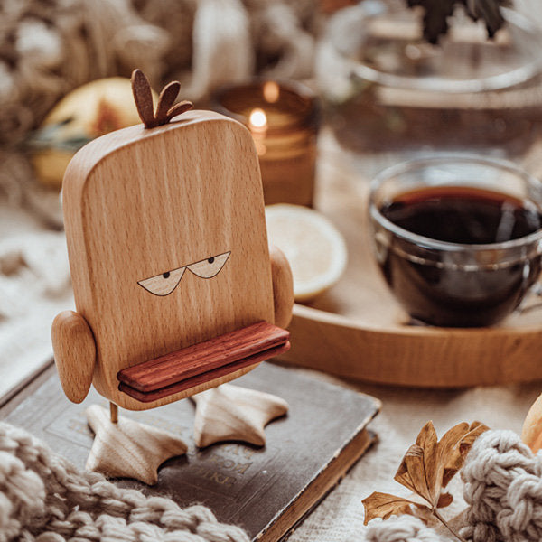 Quirky Duck Phone Stand - Beech and Walnut Wood - Functional and Whimsical