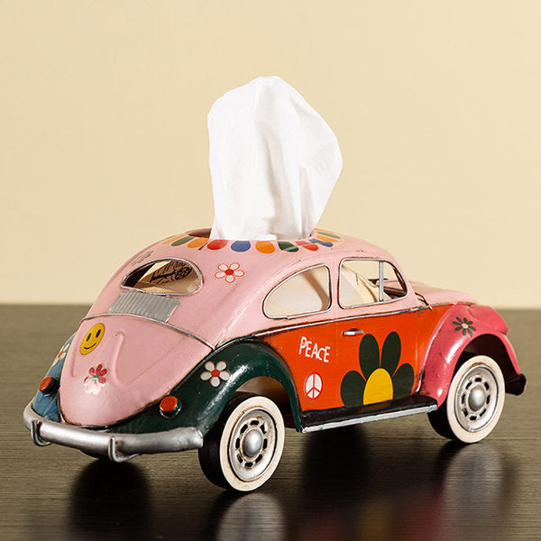 Vintage Car Tissue Holder - Iron - Yellow - Pink - Retro-inspired Design