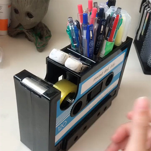 Retro Cassette Tape Multifunctional Pen Holder - Brown - Blue - Pink - Desk Organization