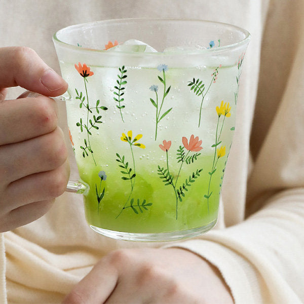 Fresh Floral Glass Mug - Delicate Floral Design - Comfortable Handle