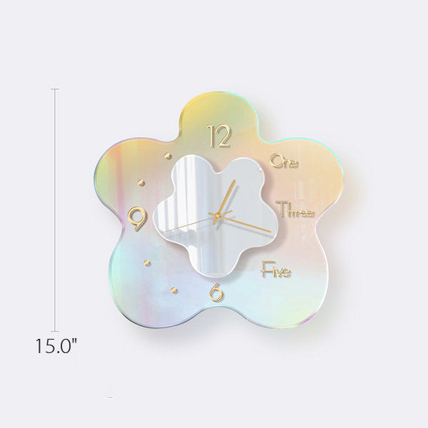 Iridescent Flower Acrylic Wall Clock - Unique Home Decor - Gradient Color