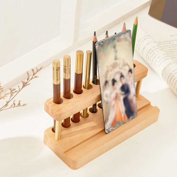 Wooden Multifunctional Pen Holder - Phone Stand - Desk Organization