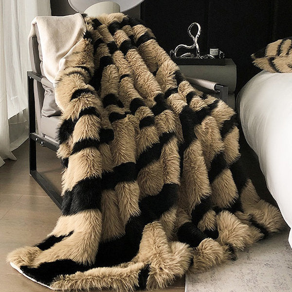 Zebra-Stripe Plush Blanket - Luxuriously Soft - Cozy Warmth - Wild Comfort - Gray - Brown