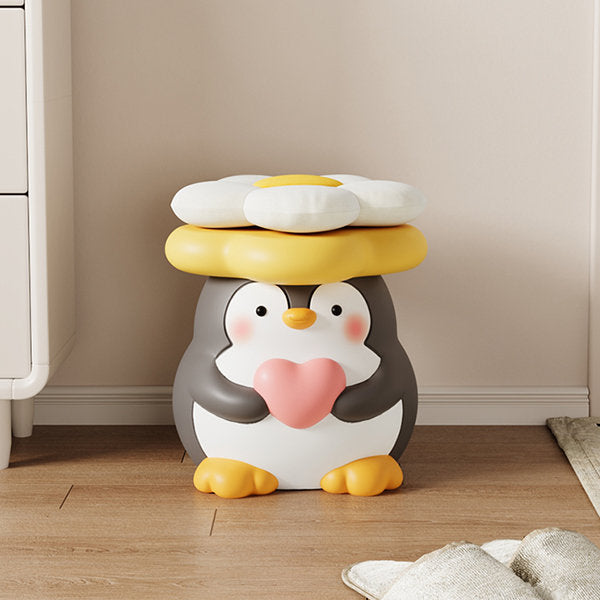 Adorable Penguin Ottoman - Resin - For Kids - Flower Top - Waddle into Comfort