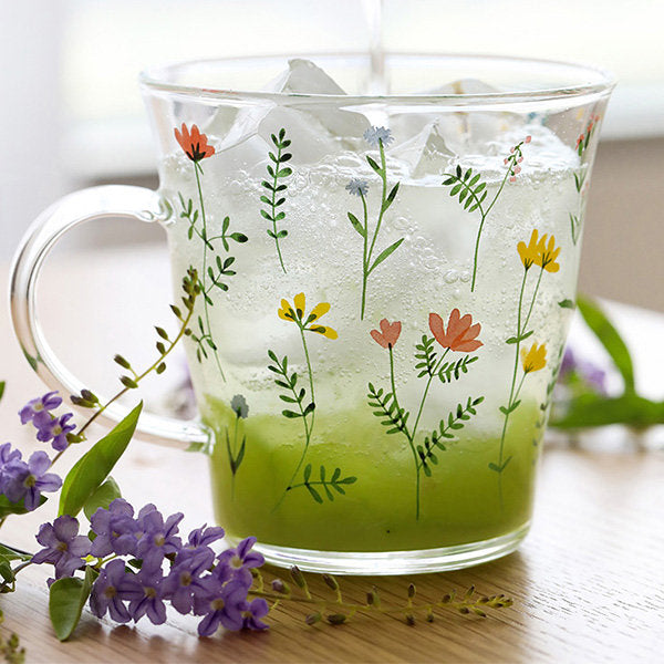 Fresh Floral Glass Mug - Delicate Floral Design - Comfortable Handle