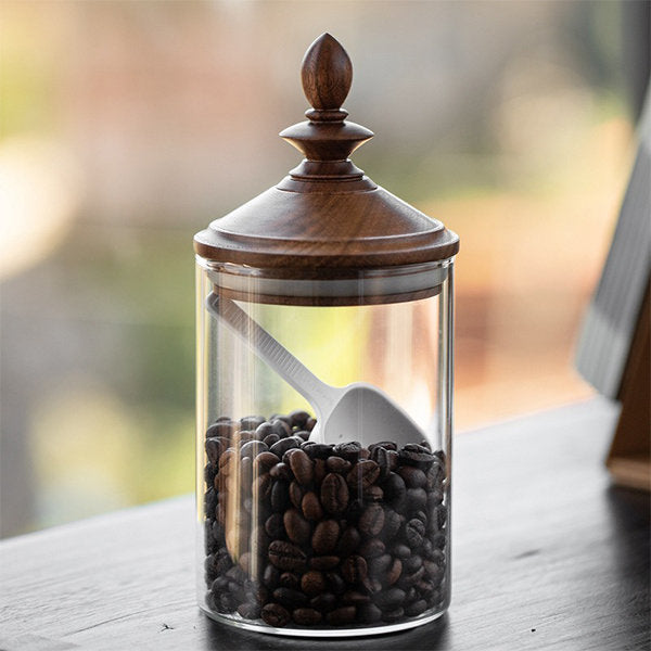 Vintage Glass Storage Jar - Wooden Lid - Airtight Seal - Kitchen Storage