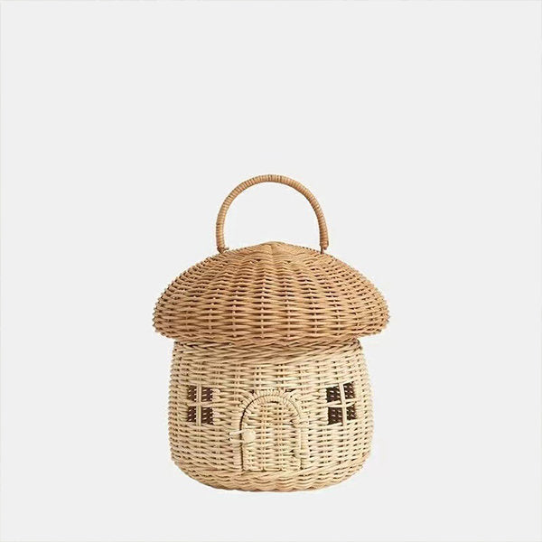 Whimsical Mushroom Woven Basket - Handcrafted - Versatile Storage - Rattan