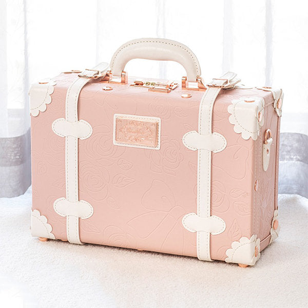 Elegant Vintage Suitcase -  Faux Leather - Pink - Green - For Journey