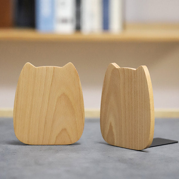 Cute Wooden Cat Bookends - Charming Cat Shape - Great Gift for Cat Lovers