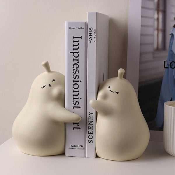 Whimsical Embrace Pear Bookends - Beige - Yellow - Ceramic - Adorable In Design