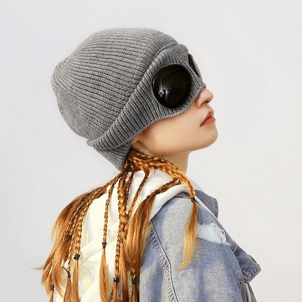 Aviator Beanie with Goggles - Winter Essential - Acrylic Fiber - Versatile Wear Design