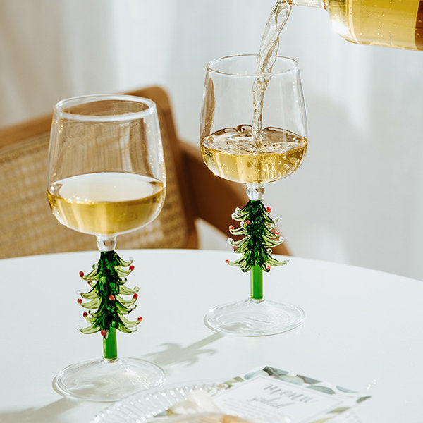 Christmas Tree Wine Glass - Festive Holiday Drinkware - Elegant Design - Handmade Glassware