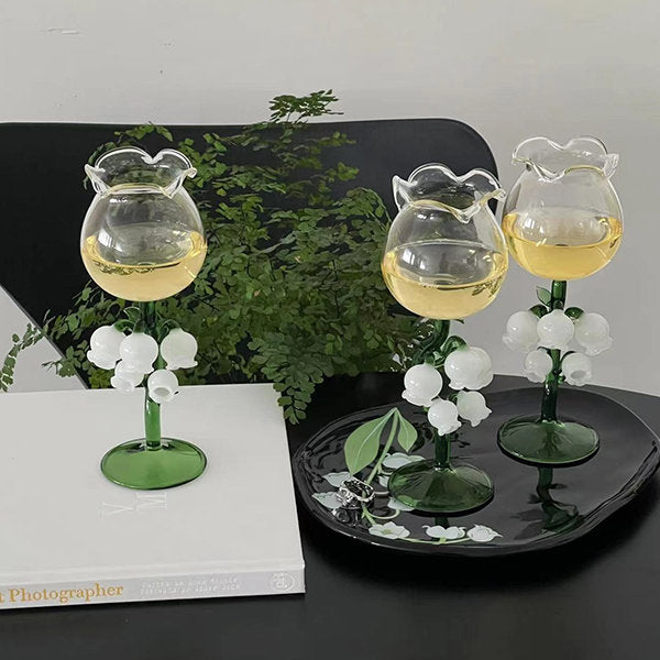 Lily of the Valley Wine Glass - Elegant Goblet - Floral Design