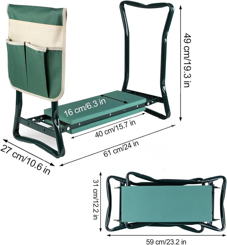 Garden Kneeler and Seat - Heavy Duty Foldable Bench - Thick Foam Kneeling Pad - Steel Frame with Tool Pouch - Outdoor Gardening Helper