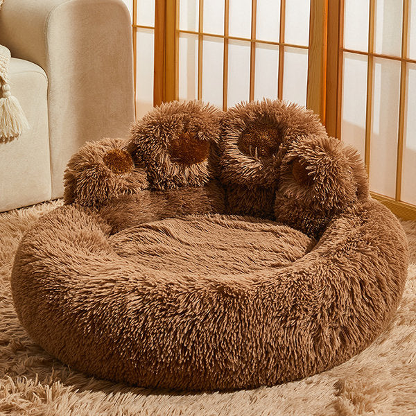 Cat Paw Pet Bed - Soft Plush Design - Cozy Winter Comfort - Brown - Pink - Gray