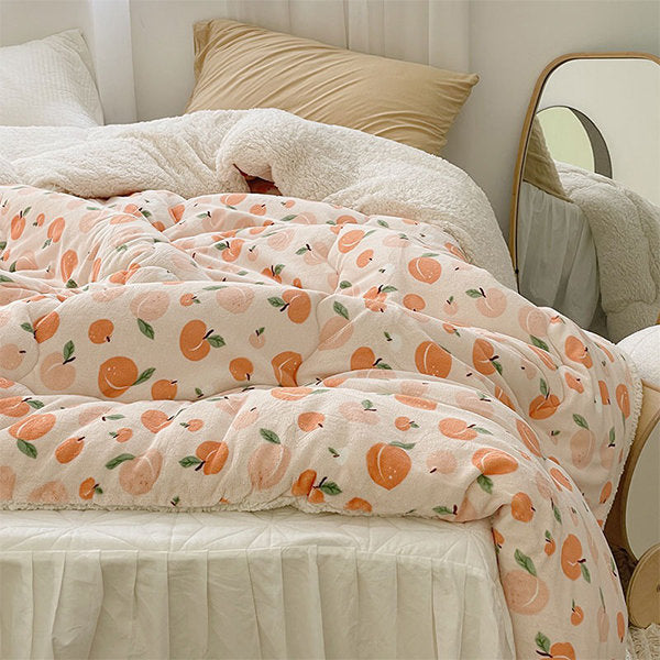 Thick Winter Duvet - Cozy Warm Comfort - Fruit Print Design - Cream - Two Sizes